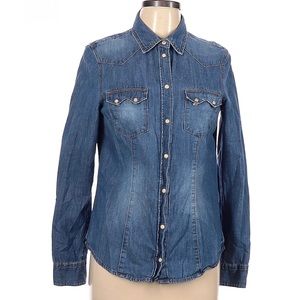 H&M Pearl Snap Button Front Denim Long Sleeve Shirt Western Rodeo 10 Large